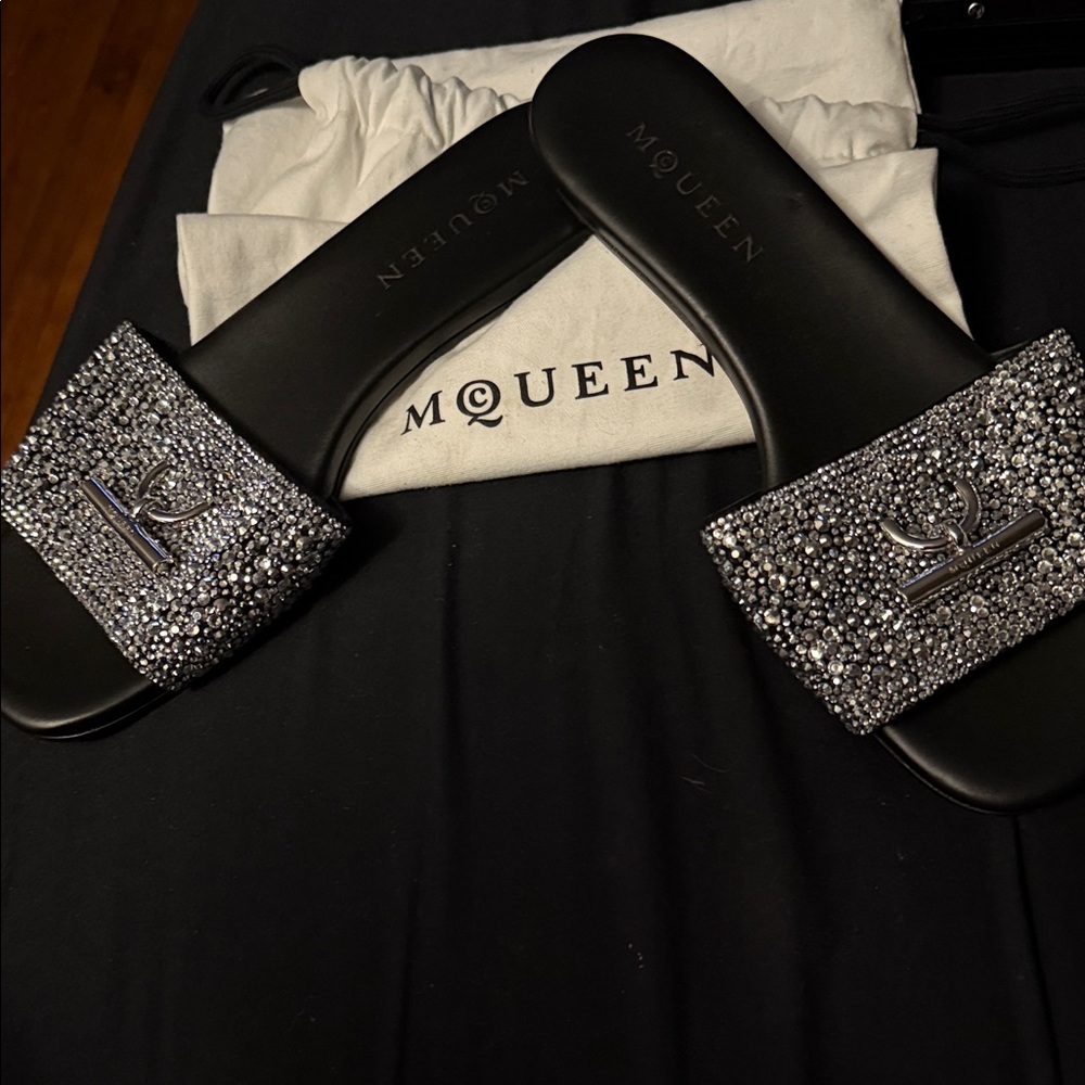 Alexander McQueen Black Slides with Silver Embellishments